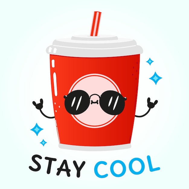 Cute funny red plastic cup cold drink cola and straw card