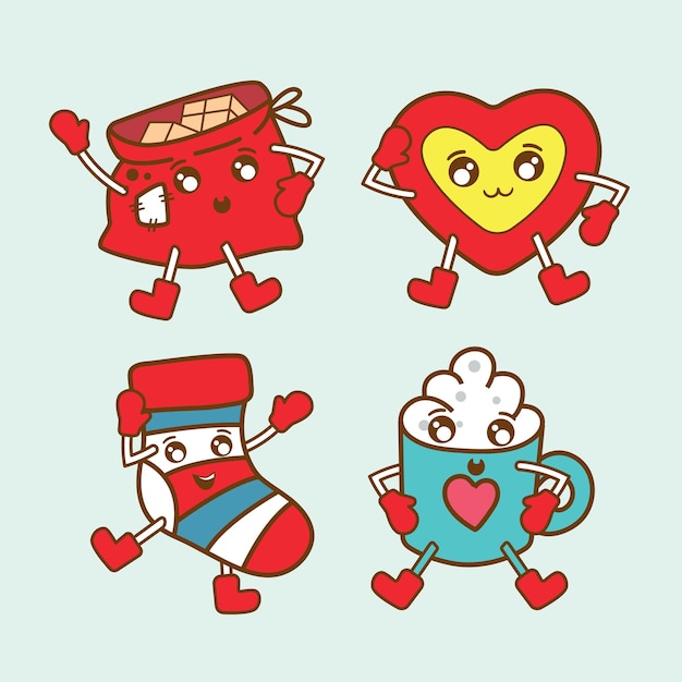 Cute funny retro Christmas decoration mascot collection