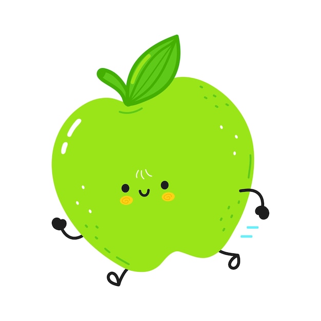 Cute funny running green apple