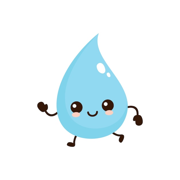 Cute funny running water drop Vector hand drawn cartoon kawaii character