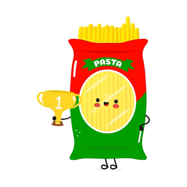 Cute funny spaghetti hold gold trophy cup