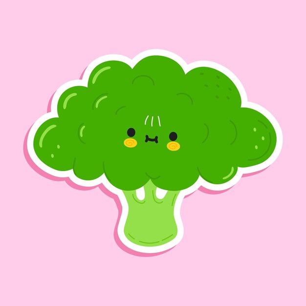 Vector cute funny sticker broccoli character