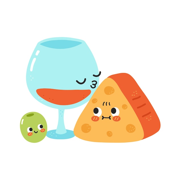 Cute funny wine glass kiss cheese