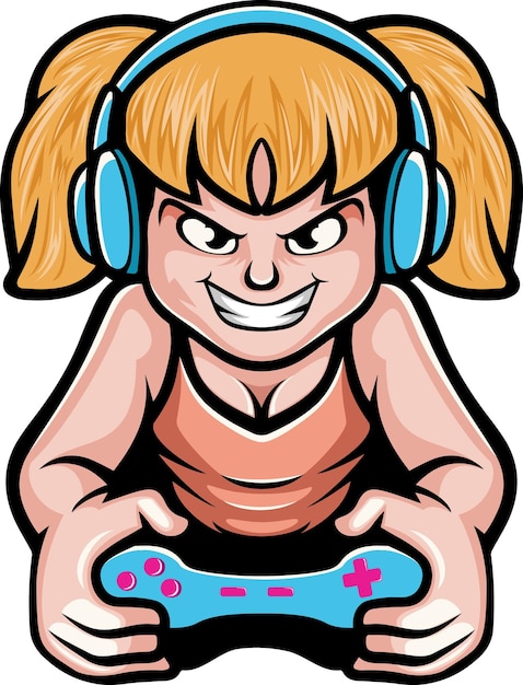 Cute gamer girl mascot logo design