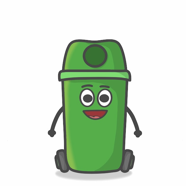 Cute Garbage Can Character Flat Cartoon Emoticon Vector Template Design Illustration