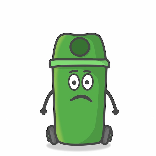 Cute Garbage Can Character Flat Cartoon Emoticon Vector Template Design Illustration