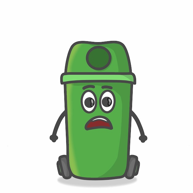 Cute Garbage Can Character Flat Cartoon Emoticon Vector Template Design Illustration