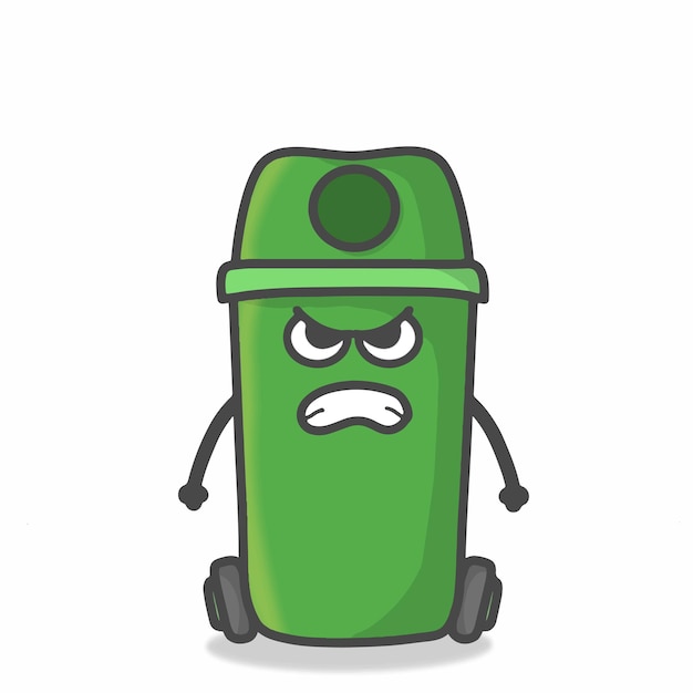 Cute Garbage Can Character Flat Cartoon Emoticon Vector Template Design Illustration