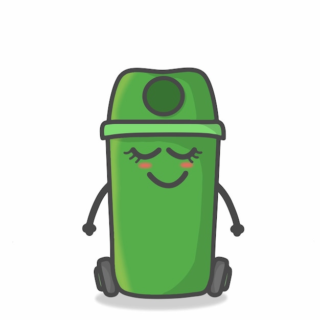 Vector cute garbage can character flat cartoon emoticon vector template design illustration