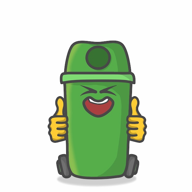 Cute Garbage Can Character Flat Cartoon Emoticon Vector Template Design Illustration