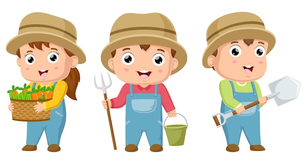 Cute gardening boy and girl cartoon