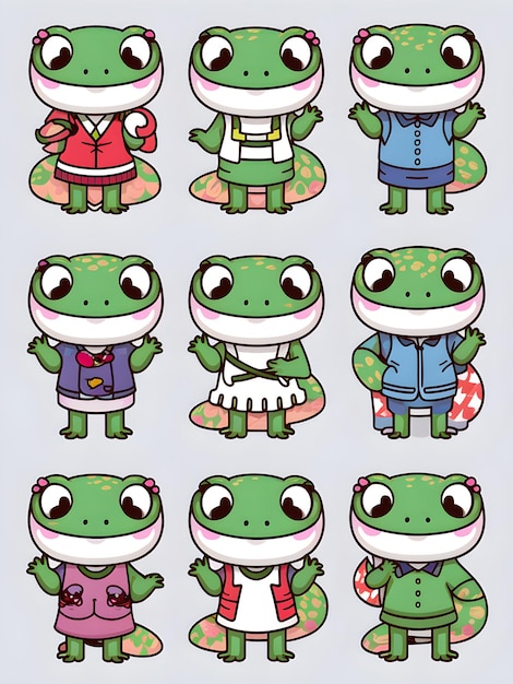 Cute Gecko Collection 9Piece Cute Kawaii Gecko Sticker Set for Instant Download