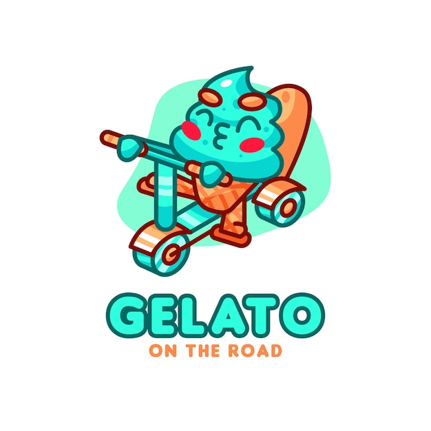 Cute gelato on the road cartoon vector icon illustration