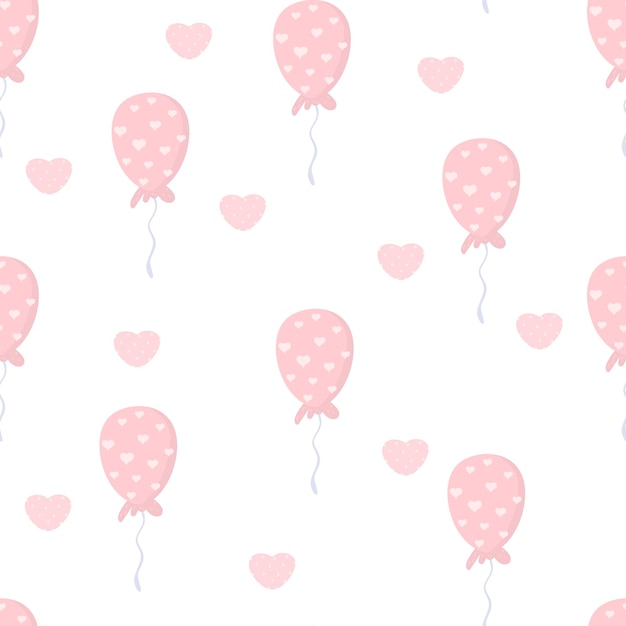 Cute gentle pink balloons with hearts. Minimalistic pattern for Valentine day.