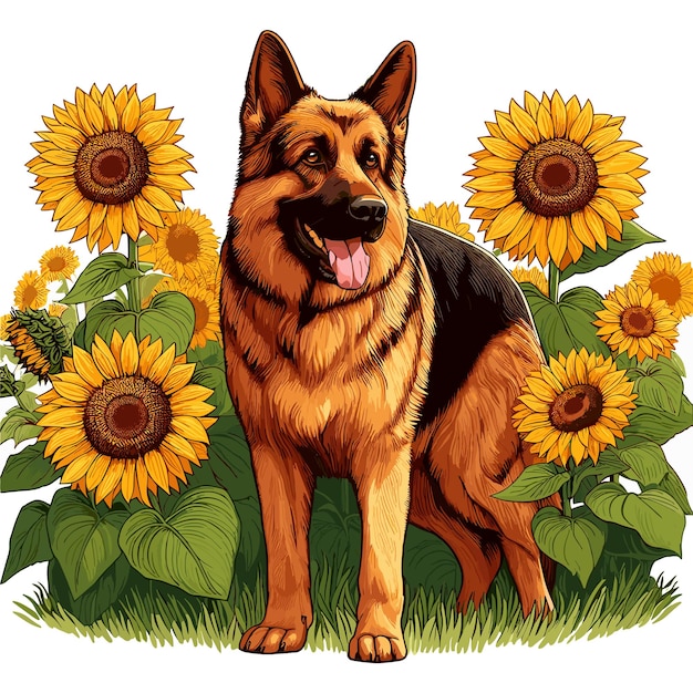 Cute German Shepherd Dog cartoon Vector Style white background