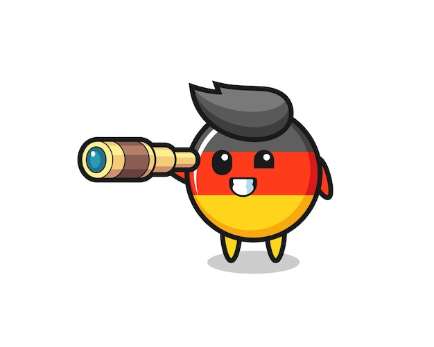 Cute germany flag badge character is holding an old telescope