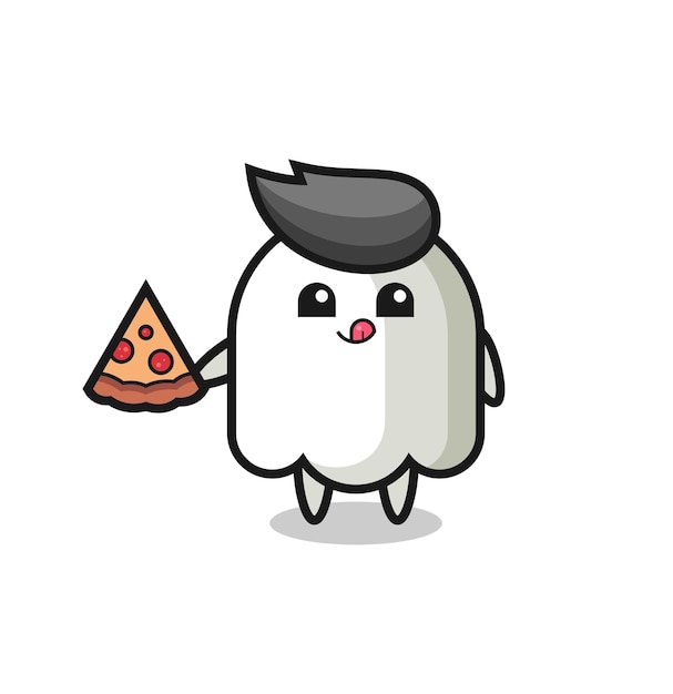 Cute ghost cartoon eating pizza cute style design for t shirt sticker logo element