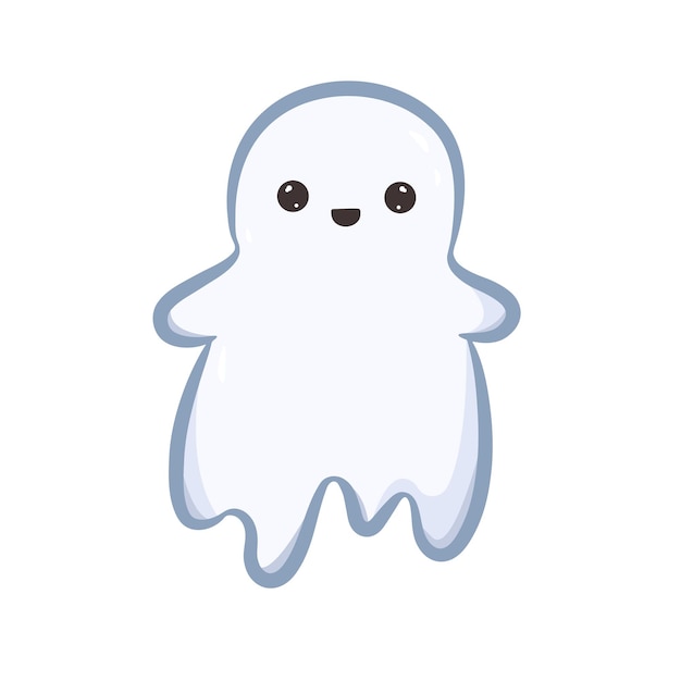 Cute ghost in cartoon style Ghost with funny kawaii face isolated on white background Vector Illustration