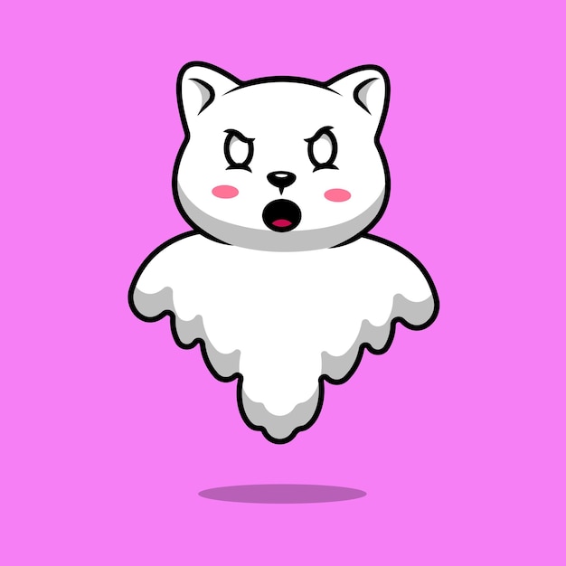 Cute Ghost Cat Floating Cartoon Vector Icons Illustration