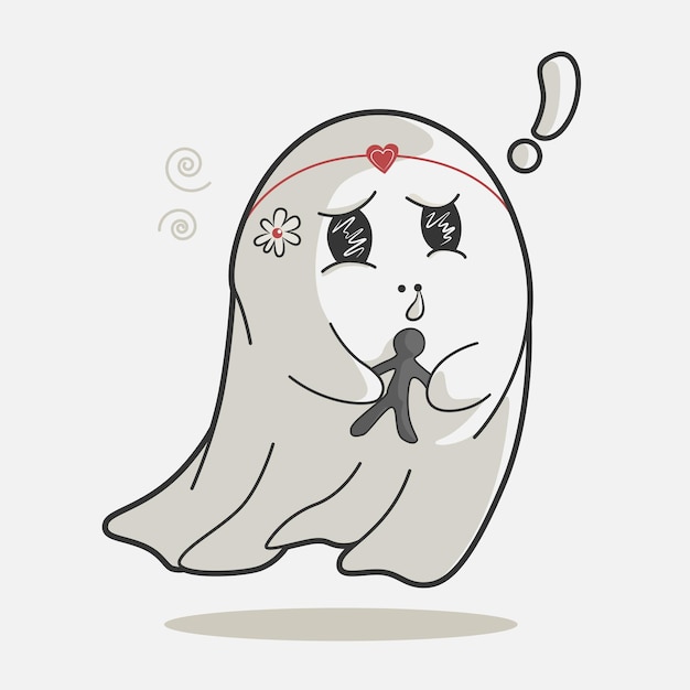 Cute ghost got scared art illustration