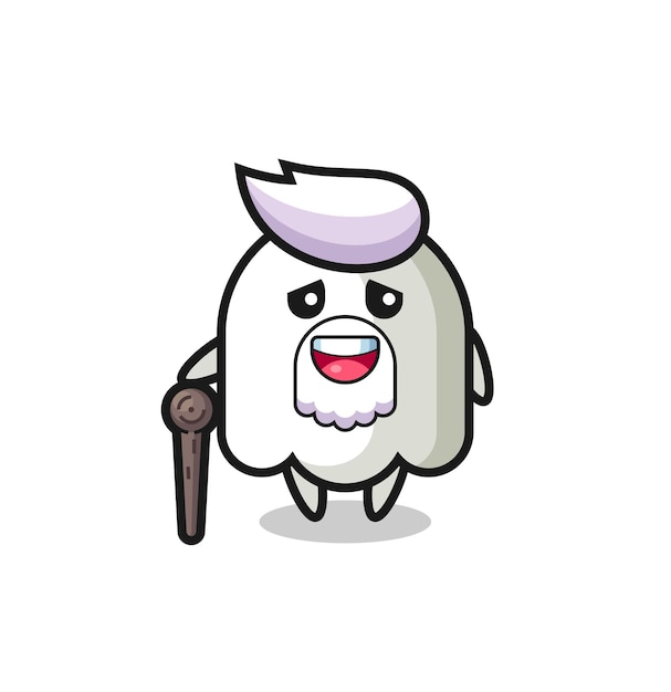 Cute ghost grandpa is holding a stick , cute style design for t shirt, sticker, logo element