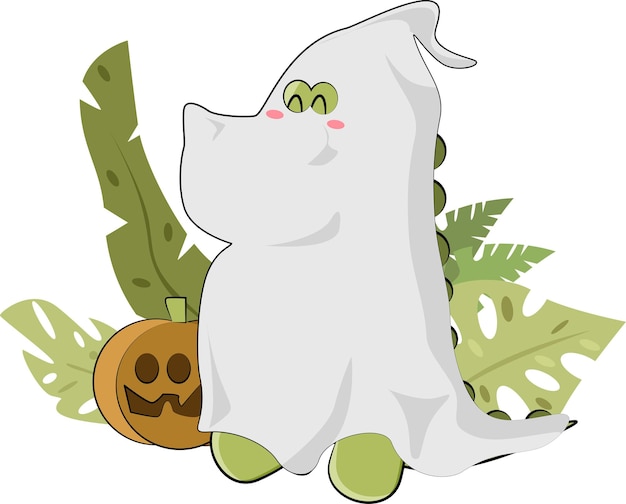 Cute ghost for halloween dressed up cute dinosaur