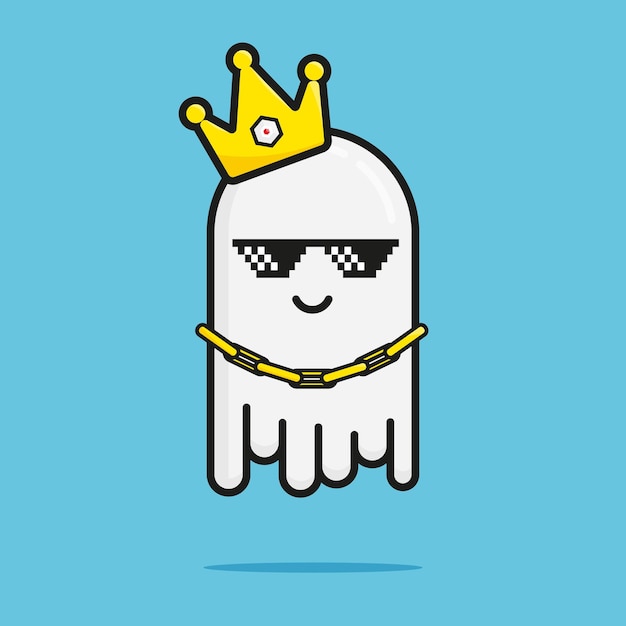 Cute ghost king and rich cartoon vector icon illustration isolated object