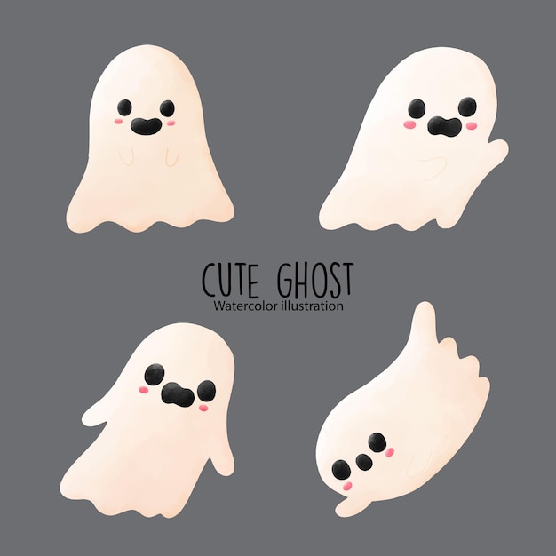 Cute ghost watercolor Vector illustration