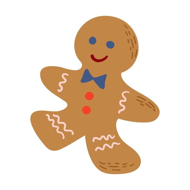 Cute gingerbread man isolated on white. Winter season traditional pastry. Christmas theme.