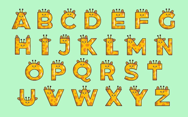 Cute giraffe alphabet animal font colorful letter