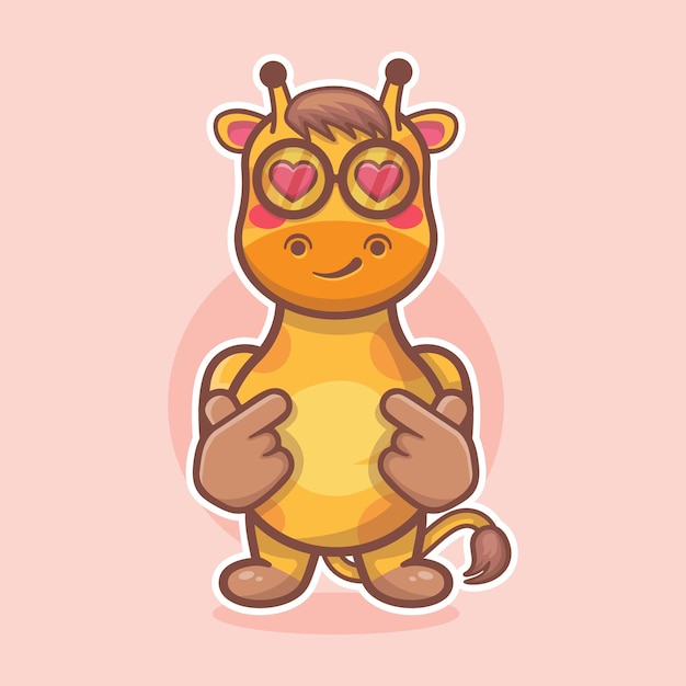 cute giraffe animal character mascot with love sign hand gesture isolated cartoon