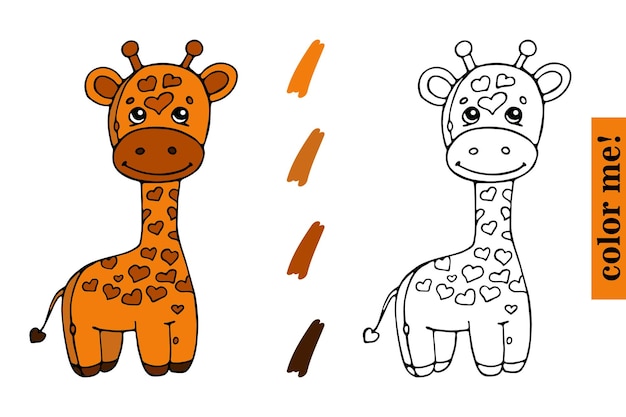 Cute Giraffe Cartoon Coloring book for kids Premium Vector