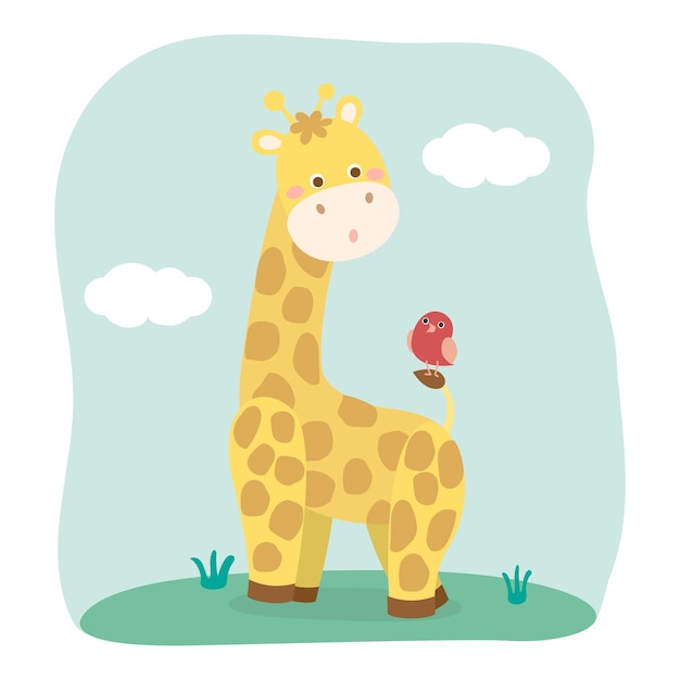 Cute giraffe cartoon Premium Vector