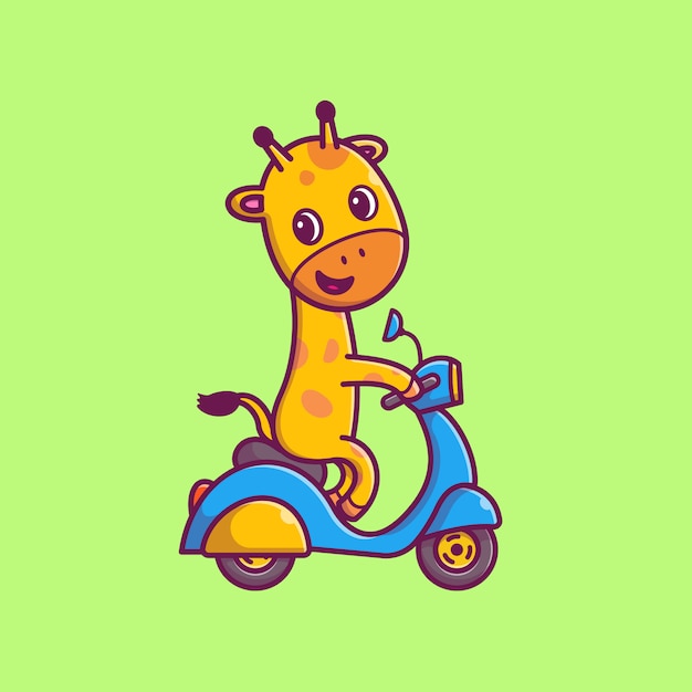 Cute Giraffe Riding Bike   Icon Illustration. Giraffe Mascot Cartoon Character. Animal Icon Concept Isolated