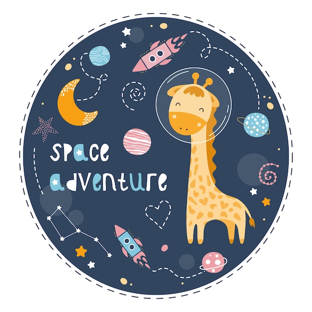 Cute giraffe in space