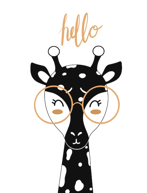 Cute giraffe with glasses in scandinavian style for kids design