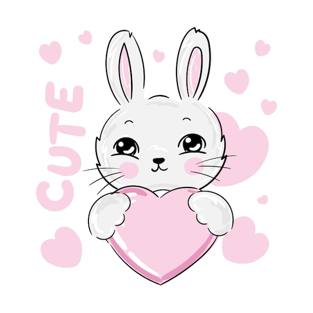 Cute girl baby bunny with pink hearts print vector illustration