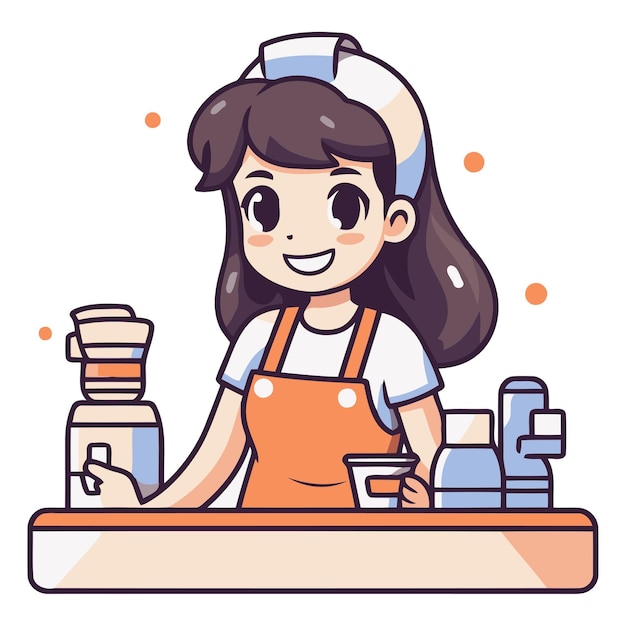 Cute girl barista in apron of a woman barista