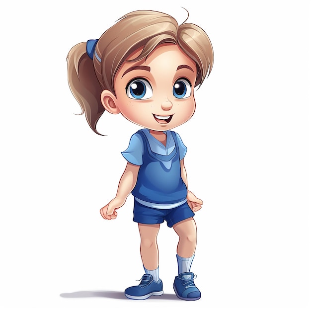 Cute Girl in a Blue shirt and with Blue Eyes cartoon character