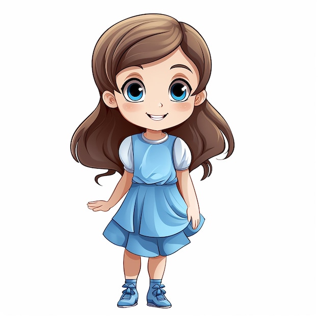 Cute Girl in a Blue shirt and with Blue Eyes cartoon character