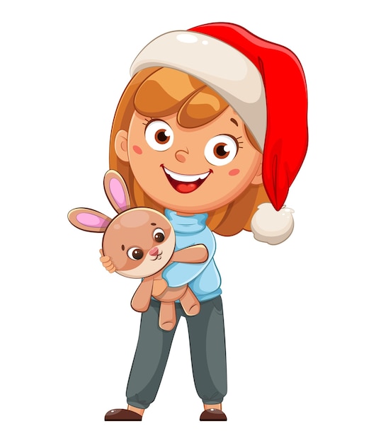 Cute girl cartoon character in Santa hat