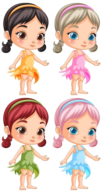 Cute girl cartoon character wearing fantasy dress