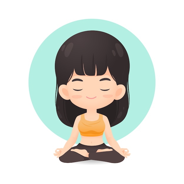 Cute girl cartoon in meditation pose