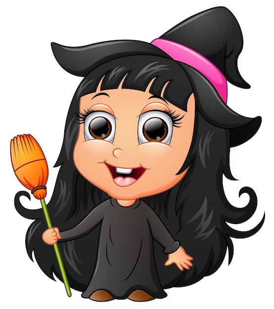 Cute girl cartoon wearing witch costume