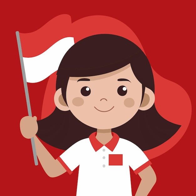 cute girl character cartoon Indonesian Independence day