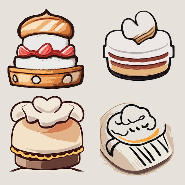 Cute girl chef cake coffee food restaurant logo 2D hand drawn cartoon art vector