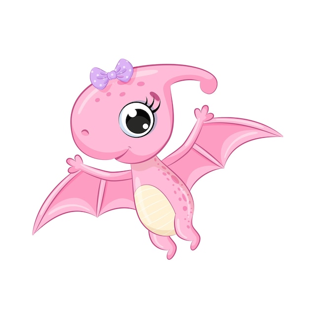 Cute girl dinosaur with bow isolated on white