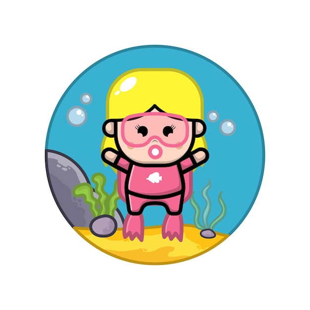 cute girl diving vector illustration