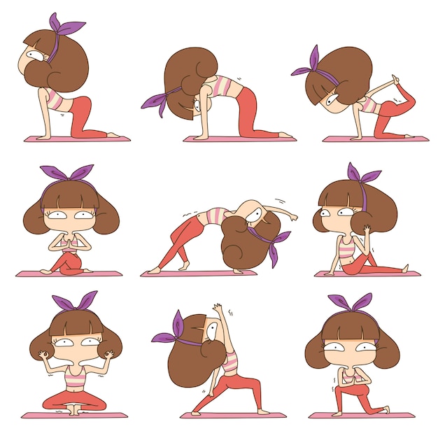 Cute girl doing yoga character design