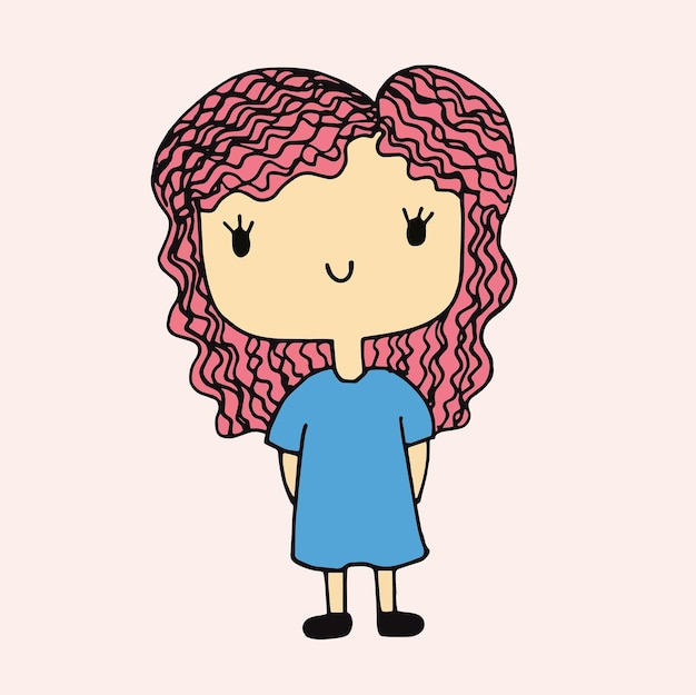 Cute Girl Doodle Art Cartoon Hand Draw